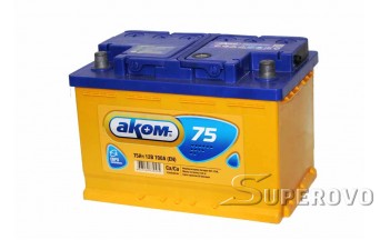 Купить аккумулятор автомобильный AKOM 6CT-75 Евро (75 A/h), 700А R+ в Березе Шинный двор
